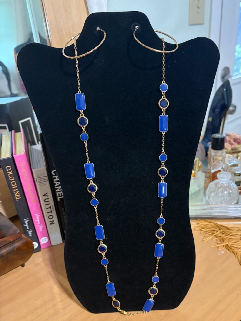 KATE SPADE LONG NECKLACE WITH BLUE STONES - GOLDTONE
